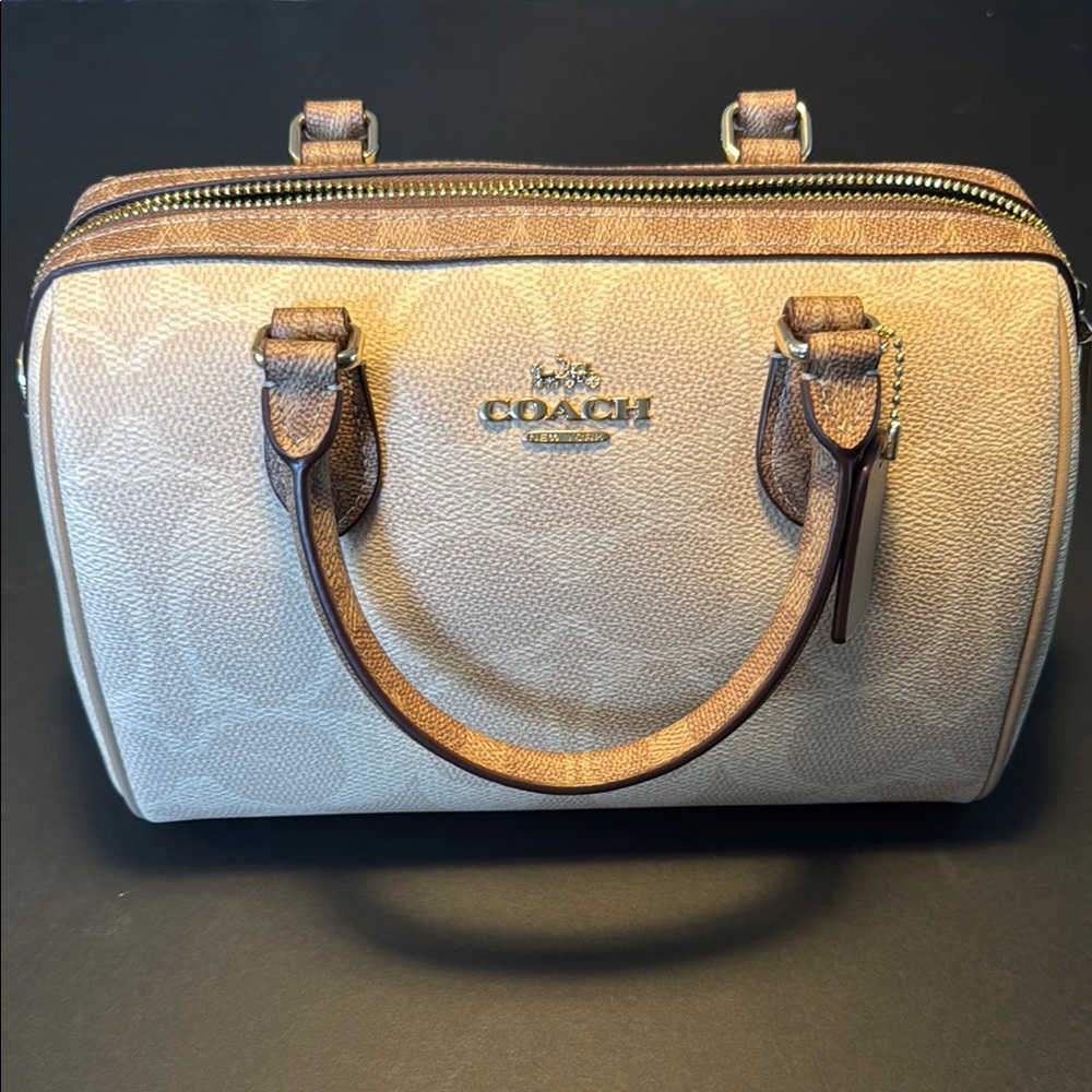 Coach Tan and Brown signature Rowan Satchel